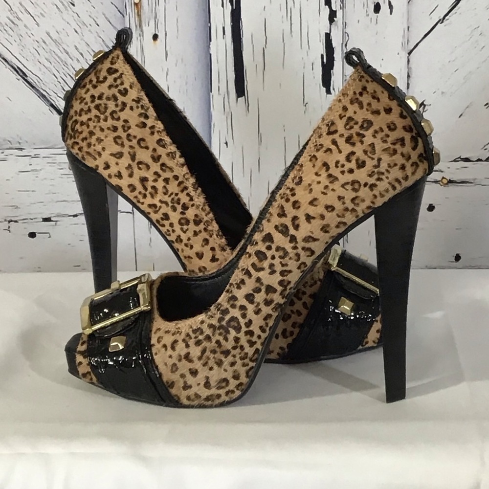Naughty Monkey Leopard Studded Buckle Heels